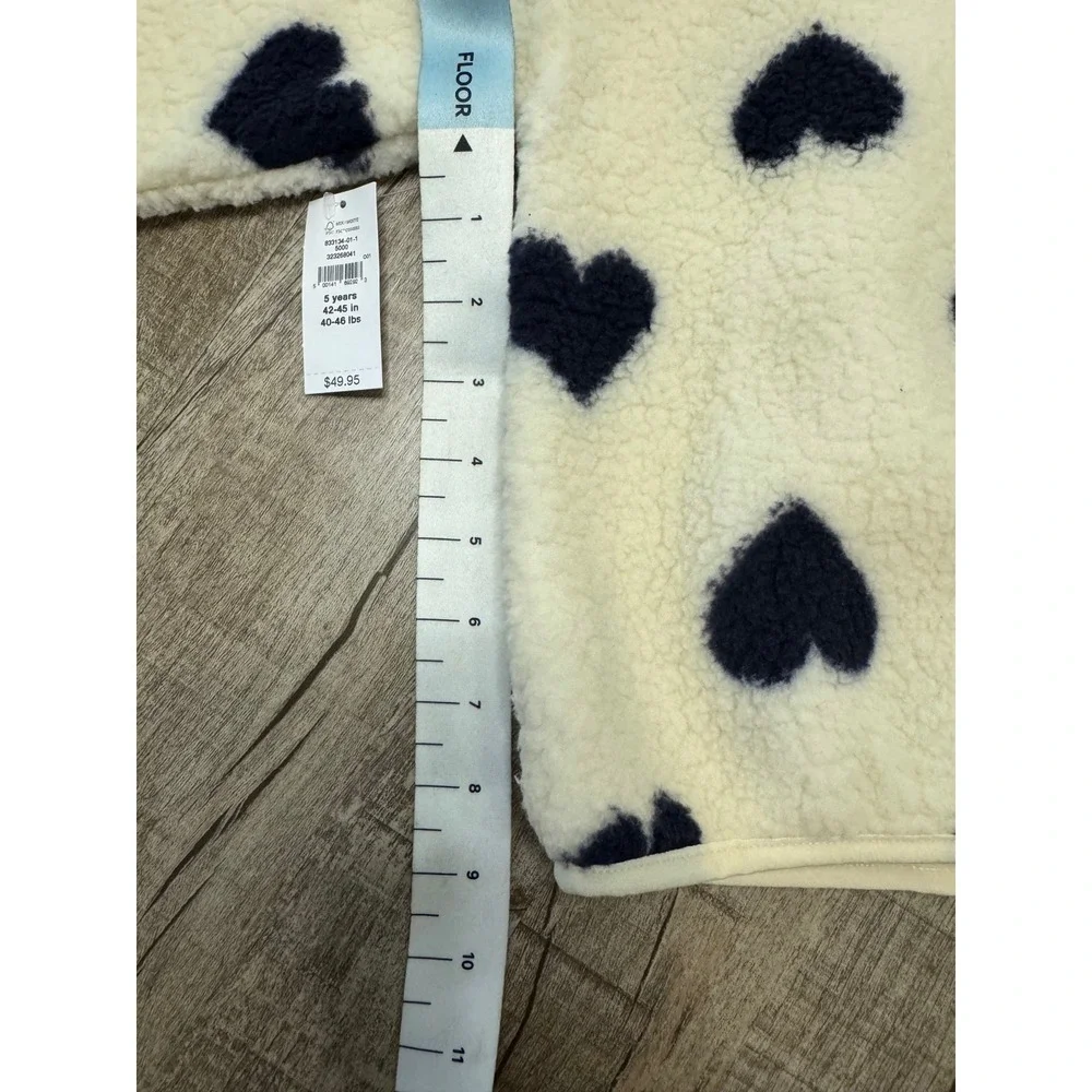 Baby Gap Kids Sherpa Fleece Heart Hoodie Bear‎ Ears Zip Up Jacket Cream Navy 5Y